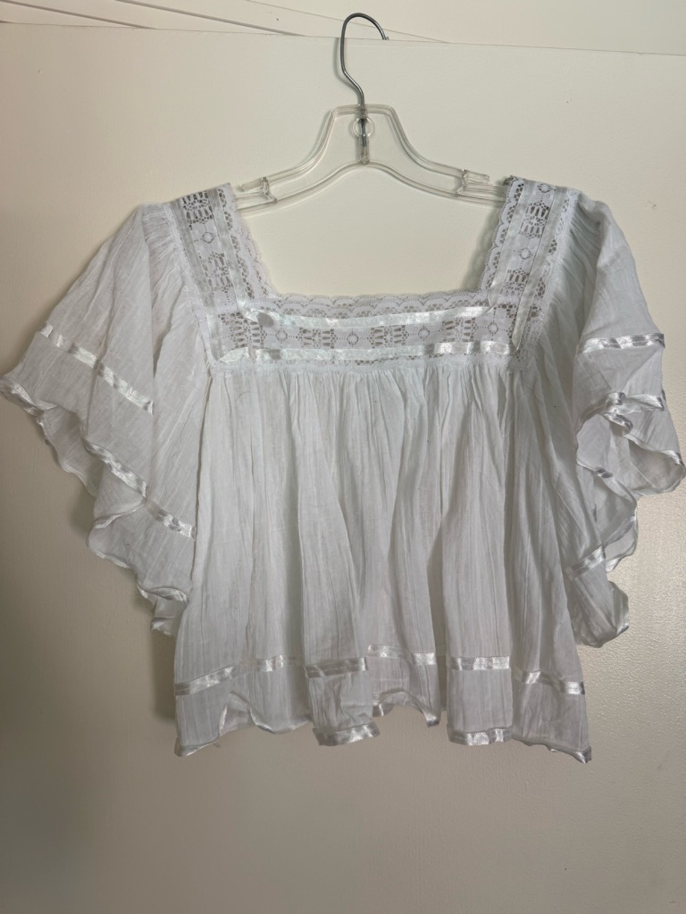 White Lace Square-Neck Peasant Top